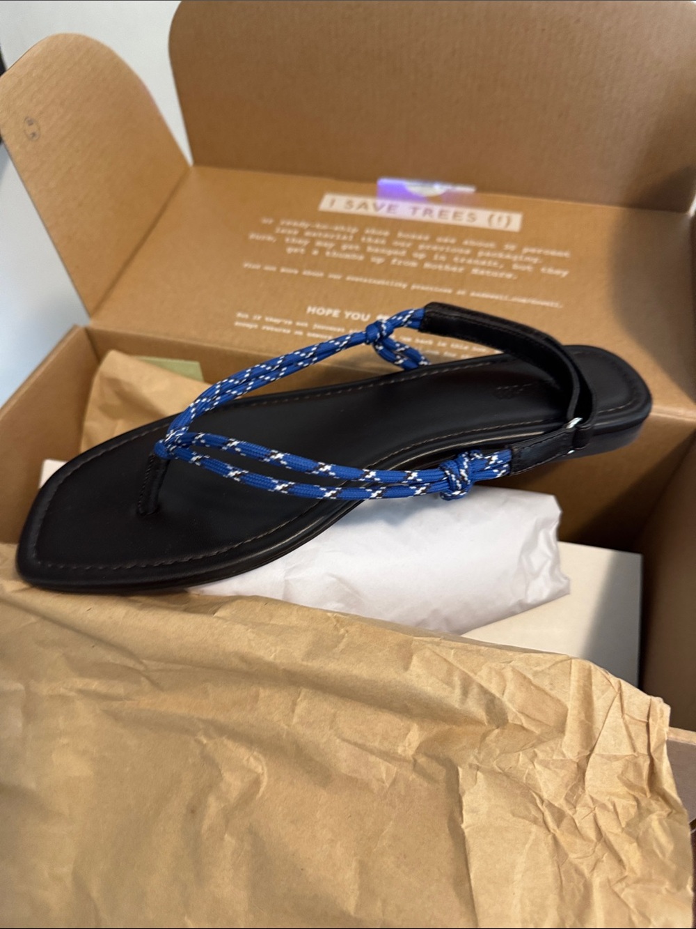 Madewell Black Leather Sandal with Blue Braided Straps